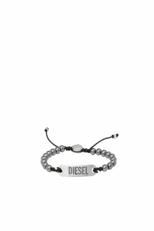 Diesel Men Silver Id Gray Agate Beaded Bracelet - Grey (00DJW)