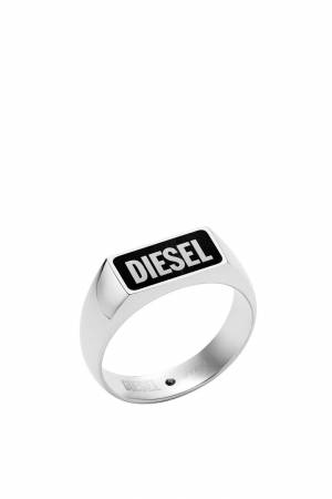 Diesel Men Black Agate Signet Ring - Silver (00DJW)