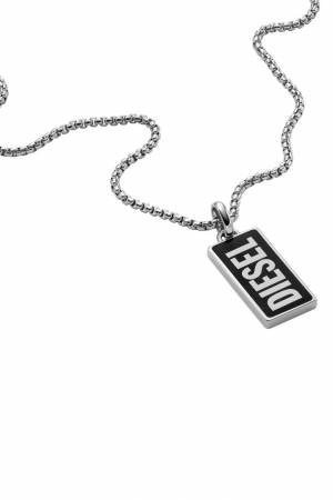 Diesel Men Black Agate Pendant Necklace - Silver (00DJW)