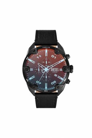 Diesel Men Spiked Chronograph Black Leather Watch - Black (00QQQ)