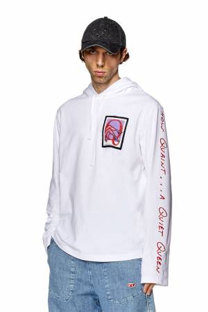 Diesel Unisex Hoodie With Patches And Lettering - White (0ALAX)