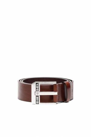 Diesel Men Leather Belt With Shiny Textured Finish - Brown (PR227)