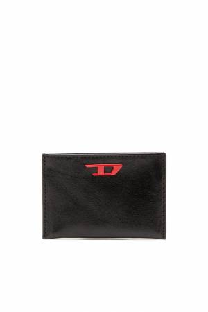 Diesel Men Leather Card Holder With Red D Plaque - Black (P3738)
