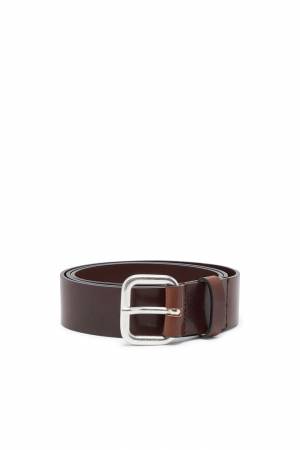 Diesel Men Leather Belt With Metal Logo Insert - Brown (PR666)