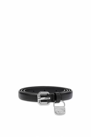 Diesel Women Slim Leather Belt With 1DR Bag Charm - Black (PR227)