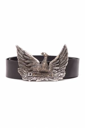 Diesel Black Leather Phoenix Buckle Belt