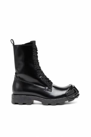 Diesel Men D-Hammer Bt D - Leather Boots With Oval D Toe Guard - Black (P4471)