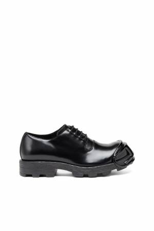 Diesel Men D-Hammer So D - Leather Lace-Up Shoes With Oval D Toe Cap - Black (P4471)