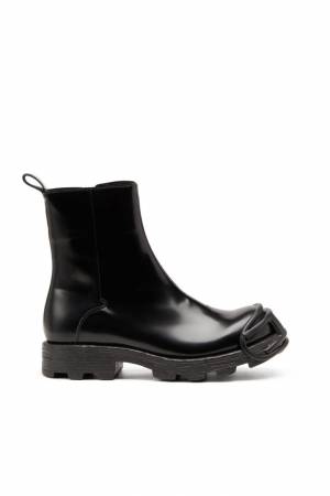 Diesel Men D-Hammer-Leather Chelsea Boots With Oval D Toe Caps - Black (P5268)