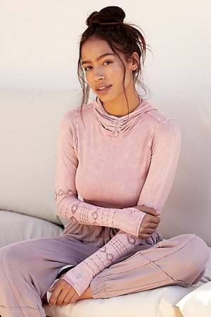 Free People Workout Hoodie Top "Good Karma" Soft Pink
