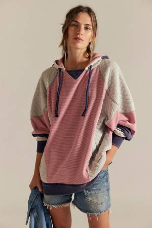 Free People Oversized Colorblock Hoodie Pullover Sweatshirt 