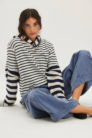 Free People Striped Oversized Hoodie Pullover Top XO