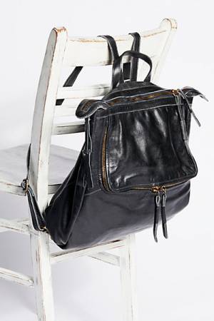 Free People Loved Black Leather Messenger Backpack