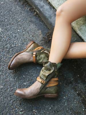 A.S. 98 Tyler Khaki Leather Ankle Boot