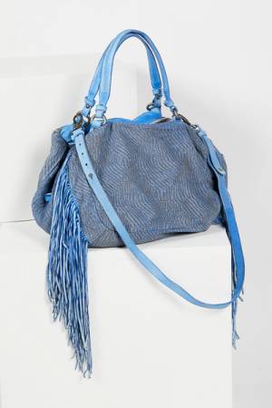 Giorgio Brato Calabria Washed Fringed Blue Tote Bag