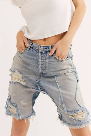 Free People Denim Shorts "Patched Indigo"