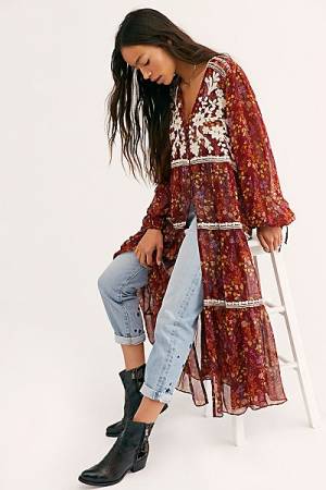 Free People Tops "Call On Me Embroidered Maxi Top"