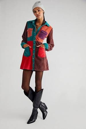 Free People Corduroy Retro Mini Dress "Color Me Cord Dress"