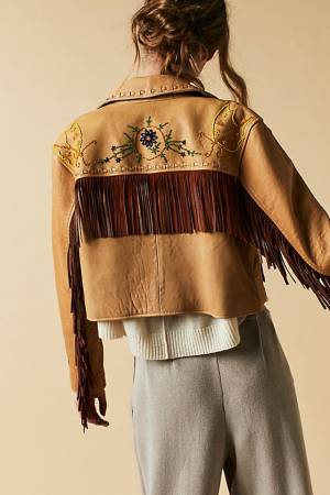 Free People Embroidered Fringed Leather Jacket "Olivia"