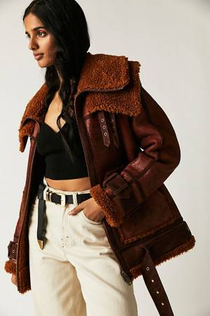 Free People Shearling Leather Jacket "Maverick"