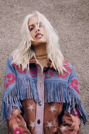 Free People Embroidered Fringe Leather Jacket "Bohemian Liza"