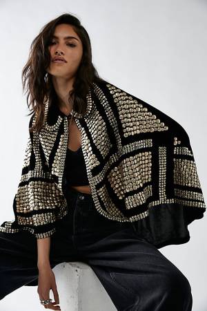 Free People Embellished Studded Velvet Cape "Rock Star"