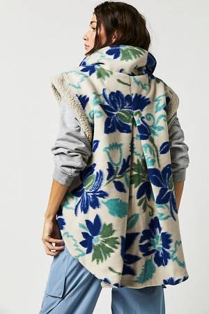 Free People Floral Fleece Vest "Hello"