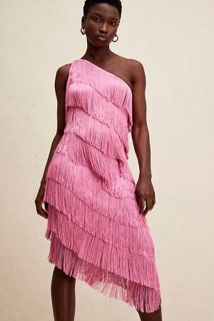 Norma Kamali One Shoulder Fringe Dress