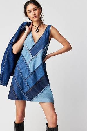 Free People Denim Mini Dress "Patches Of Denim"