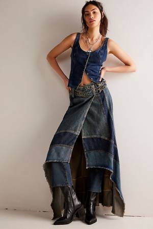 Free People We The Free Patched Denim Maxi Skirt "New Rules"