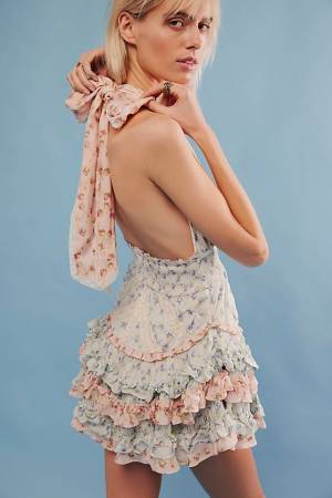LoveShackFancy Halter Mini Dress "Quintelle"