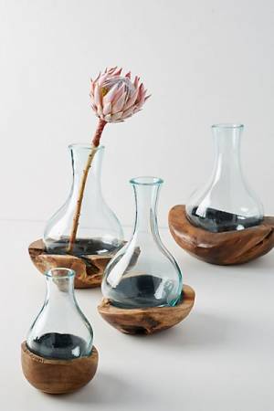 Teak & Bottle Bud Vase