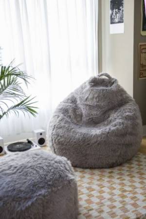 Aspyn Faux Fur Shag Grey Lounge Bean Bag Chair