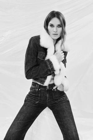 Miss Sixty Cropped Black Denim Fur Jacket