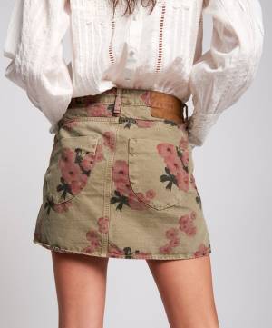 OneTeaspoon Denim Mini Skirt "Khaki Hibiscus Vanguard"
