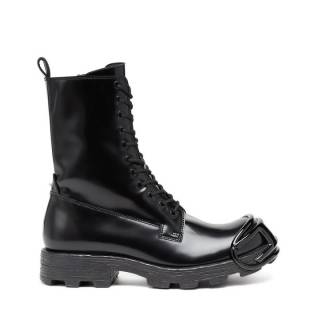 Diesel Men D-Hammer Bt D - Leather Boots With Oval D Toe Guard - Black (P4471)