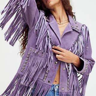 Understated Leather Jacket "Fringed Studded Howdy"