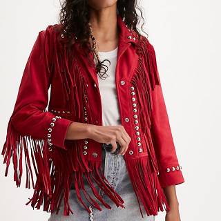 Understated Leather Fringed Studded Jacket "Howdy"