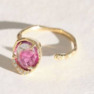 14k Gold Tourmaline Diamonds Ring