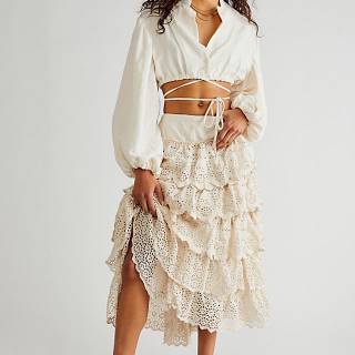 Magnolia Pearl Eyelet Lace Midi Skirt "Angelique"