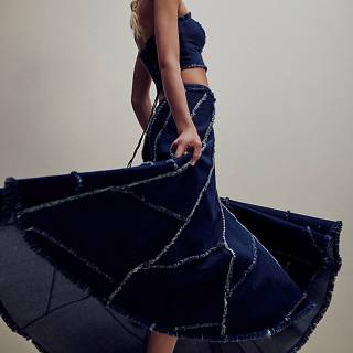 Free People Denim Maxi Skirt Set "FP One Safia"