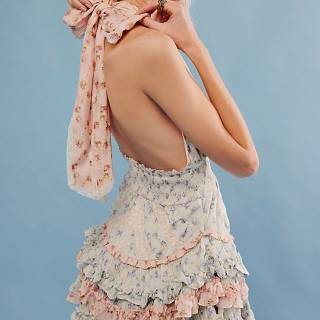 LoveShackFancy Halter Mini Dress "Quintelle"