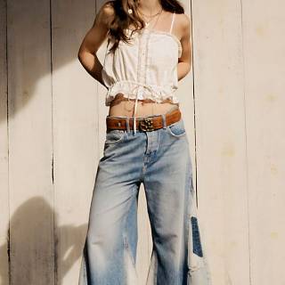 Free People Ripple Wide-Leg Pieced Cropped Jeans "We The Free"