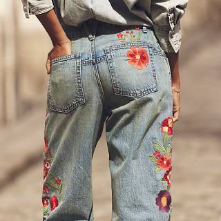Free People Floral Embroidered Jeans "We The Free Willow"