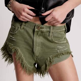 OneTeaspoon Military Khaki Distressed Denim Short "Rollers Cutoffs"