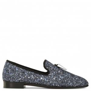Giuseppe Zanotti Loafers - SPACEY - Black Fabric Silver Glitter Finishing Men's Loafer