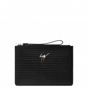 Giuseppe Zanotti Pouches MARCEL Black Crocodile-Embossed Bag