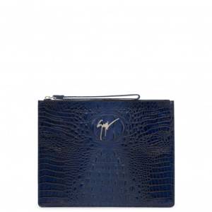 Giuseppe Zanotti Pouch MARCEL Blue Crocodile Embossed Leather