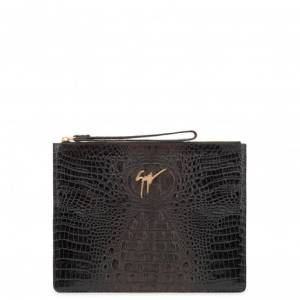 Giuseppe Zanotti Pouch MARCEL Brown Crocodile Embossed Leather Bag