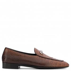 Giuseppe Zanotti Loafers ARCHIBALD CLASSIC Brown Crocodile Embossed Men's Shoes